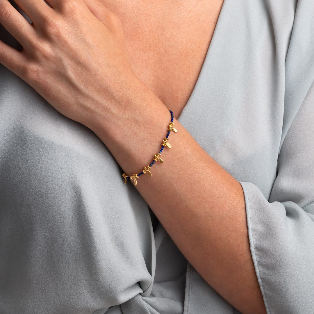 Lapis Lazuli Bracelet in 925 Sterling Silver and Gold Plated
