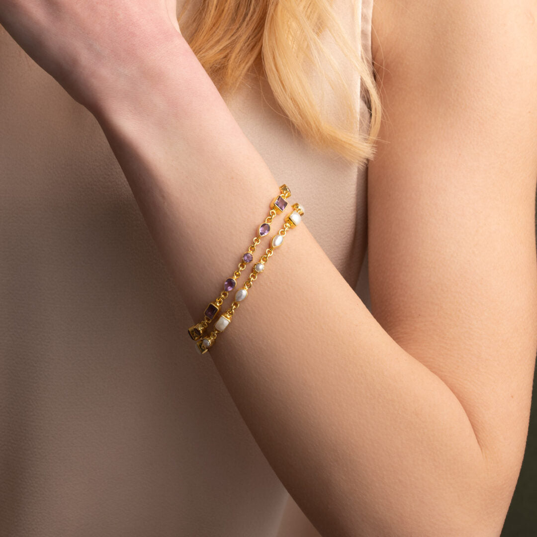 Gemstone Bracelet in 925 Silver Gold Plated