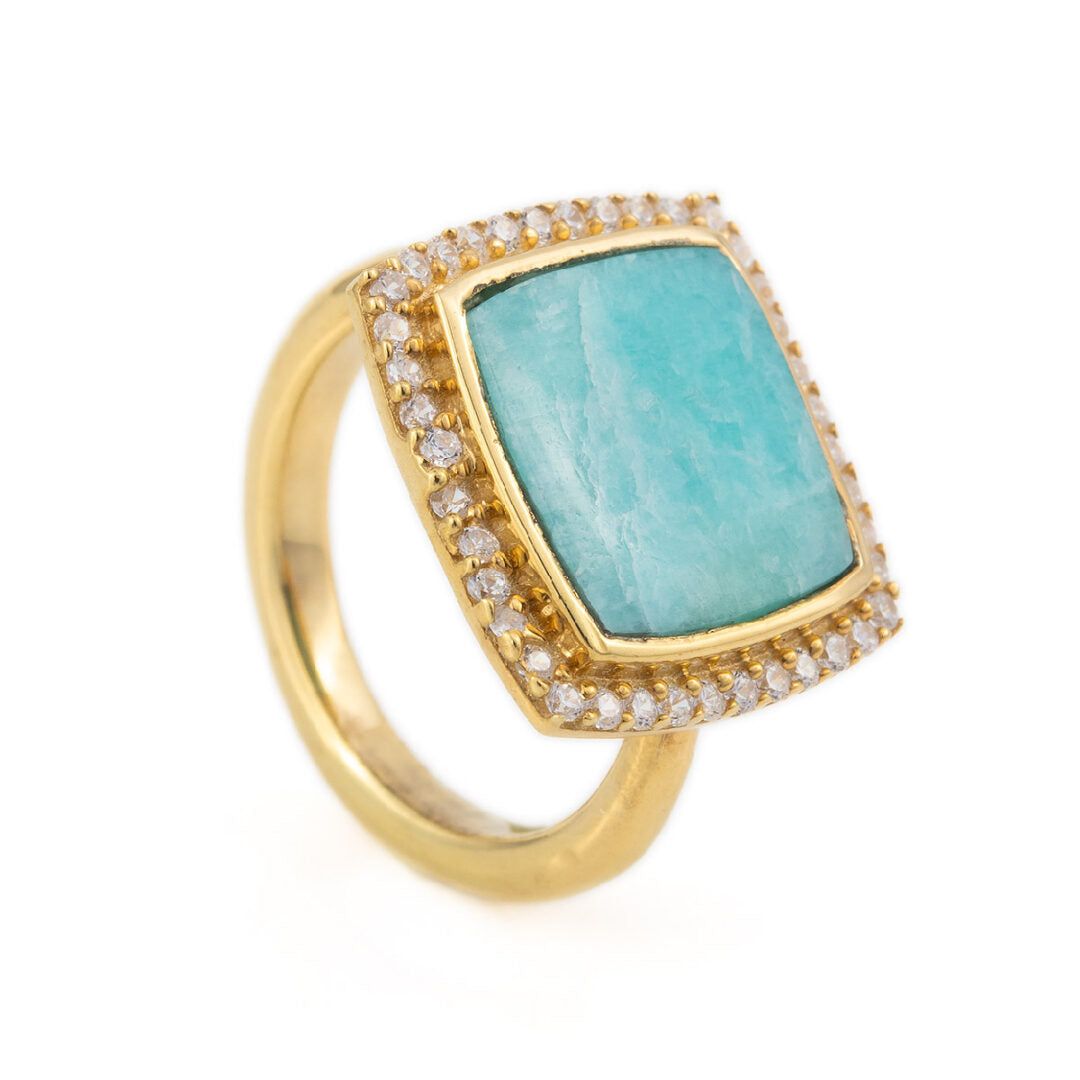 Sterling Silver Gold Plated Ring ~ Amazonite and Zircon
