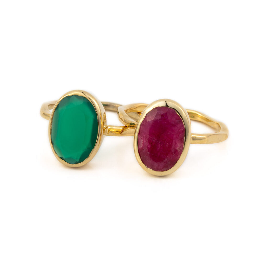 Δαχτυλίδι με Green Chalcedony - Ασήμι 925 και Επιχρυσωμένο