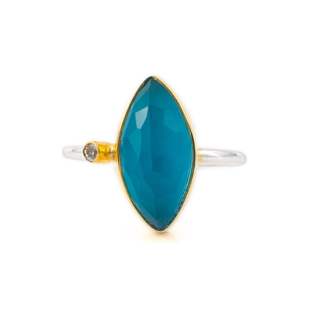 Pariba Doublet Tear Ring in Sterling Silver Gold Plated