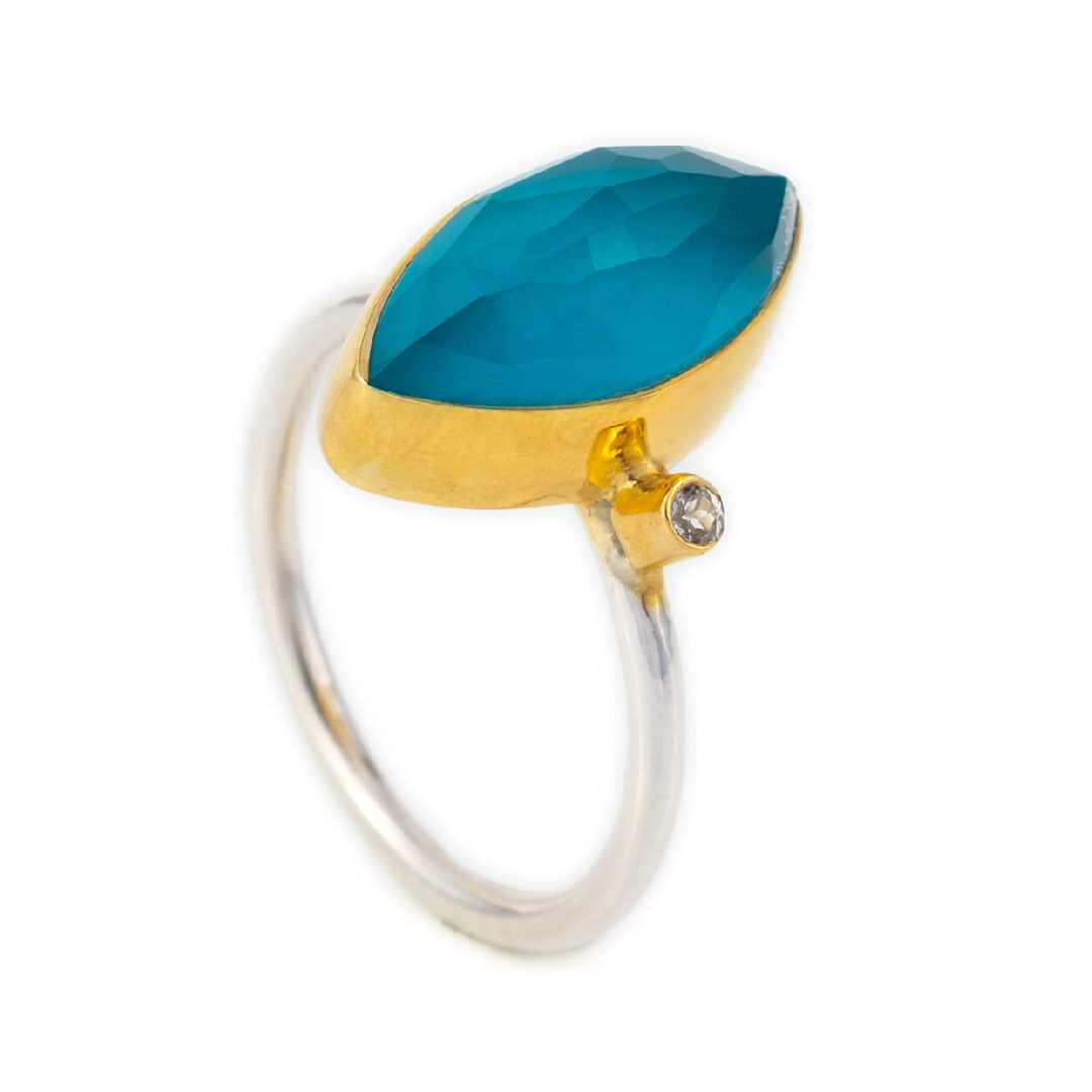 Pariba Doublet Tear Ring in Sterling Silver Gold Plated