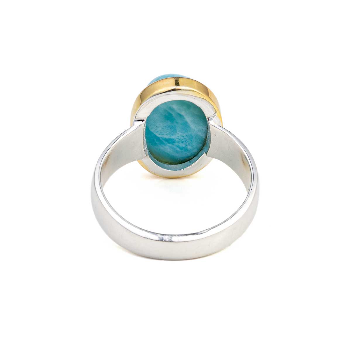 Larimar Oval Ring - 925 Sterling Silver and Gold Plated