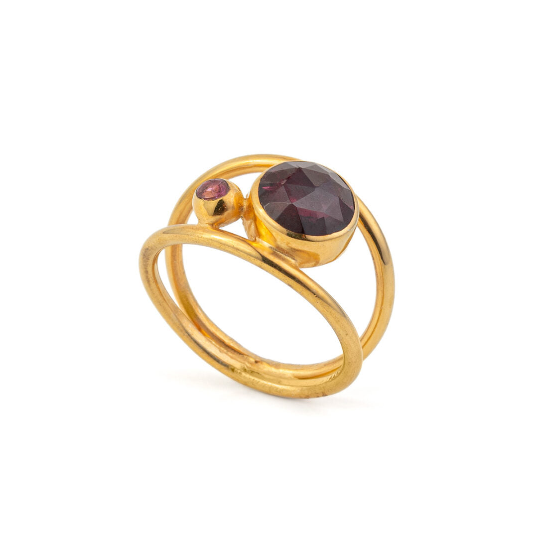 Rodolite Circle Ring - 925 Sterling Silver and Gold Plated