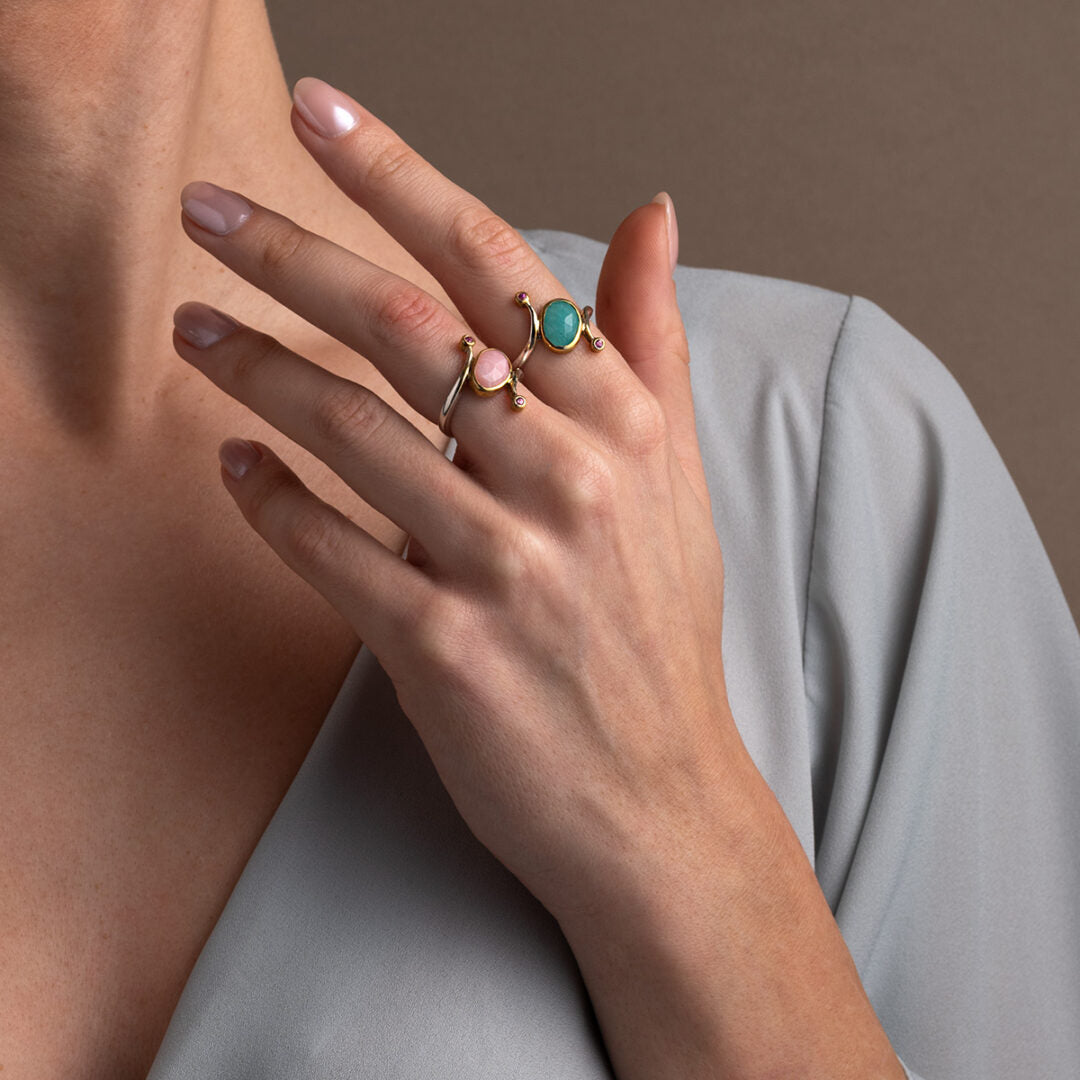 Rhodochrosite Ring - 925 Sterling Silver and Gold Plated