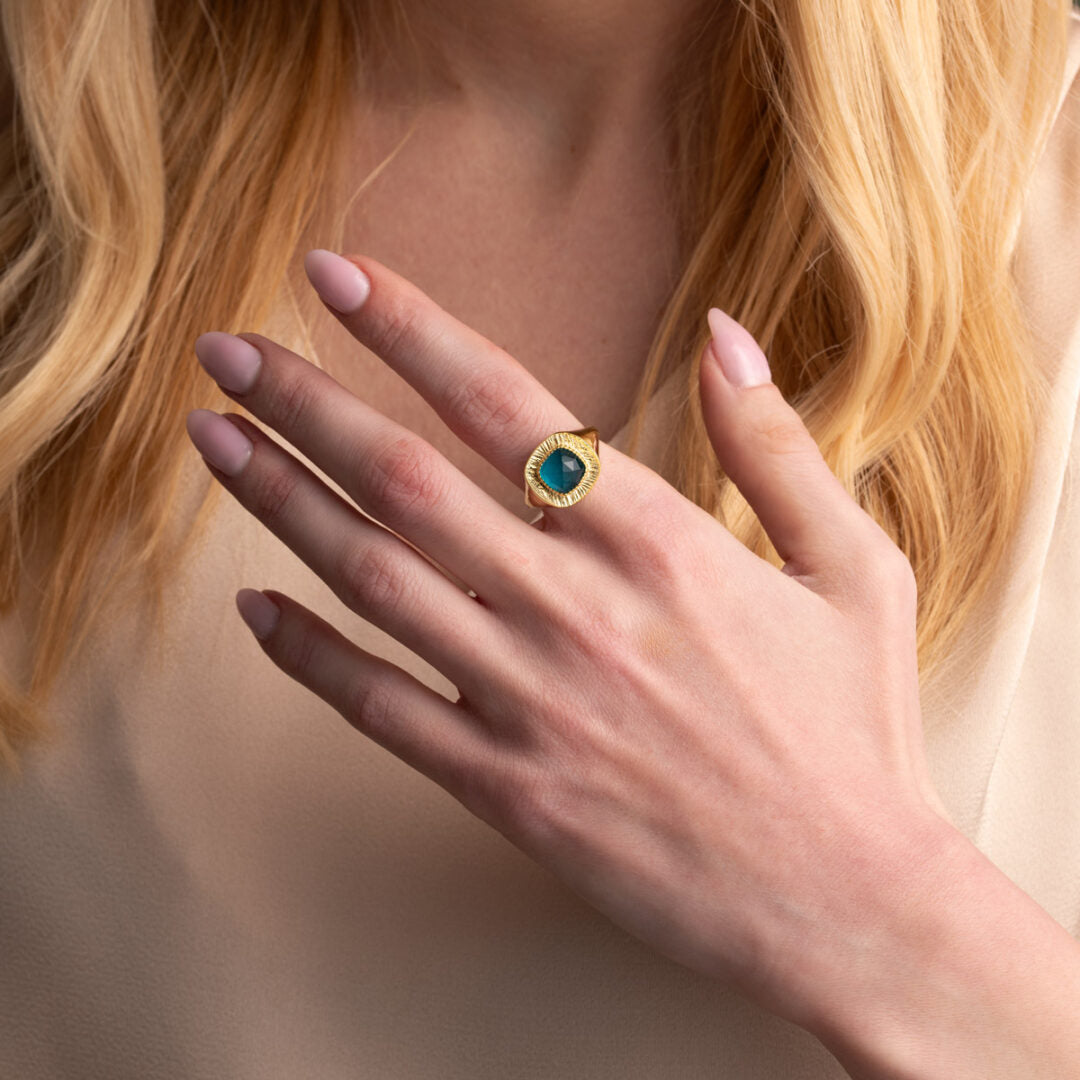 Square Doublet Pariba Ring in 925 Sterling Silver Gold Plated