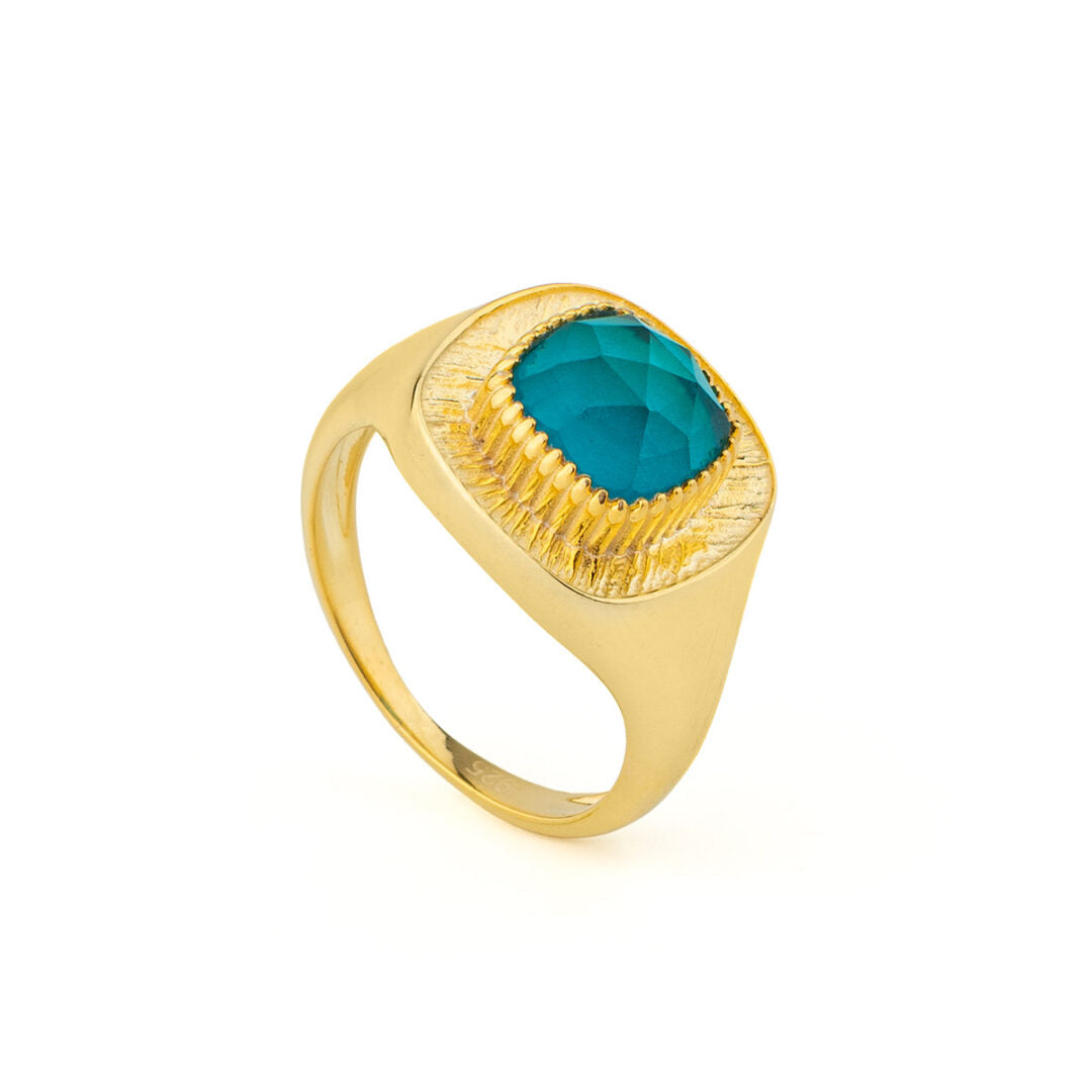 Square Doublet Pariba Ring in 925 Sterling Silver Gold Plated
