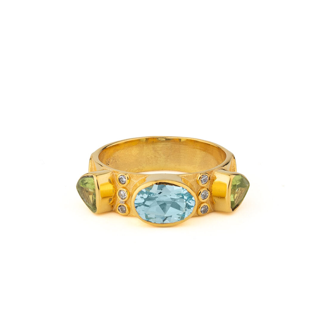 Three Stones & Zircon Ring in 925 Sterling Silver Gold Plated