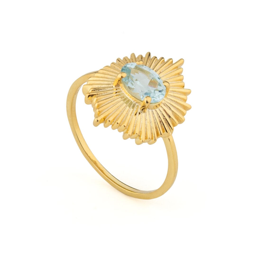 925 Silver Gold Plated Hexagon Ring with Gemstone