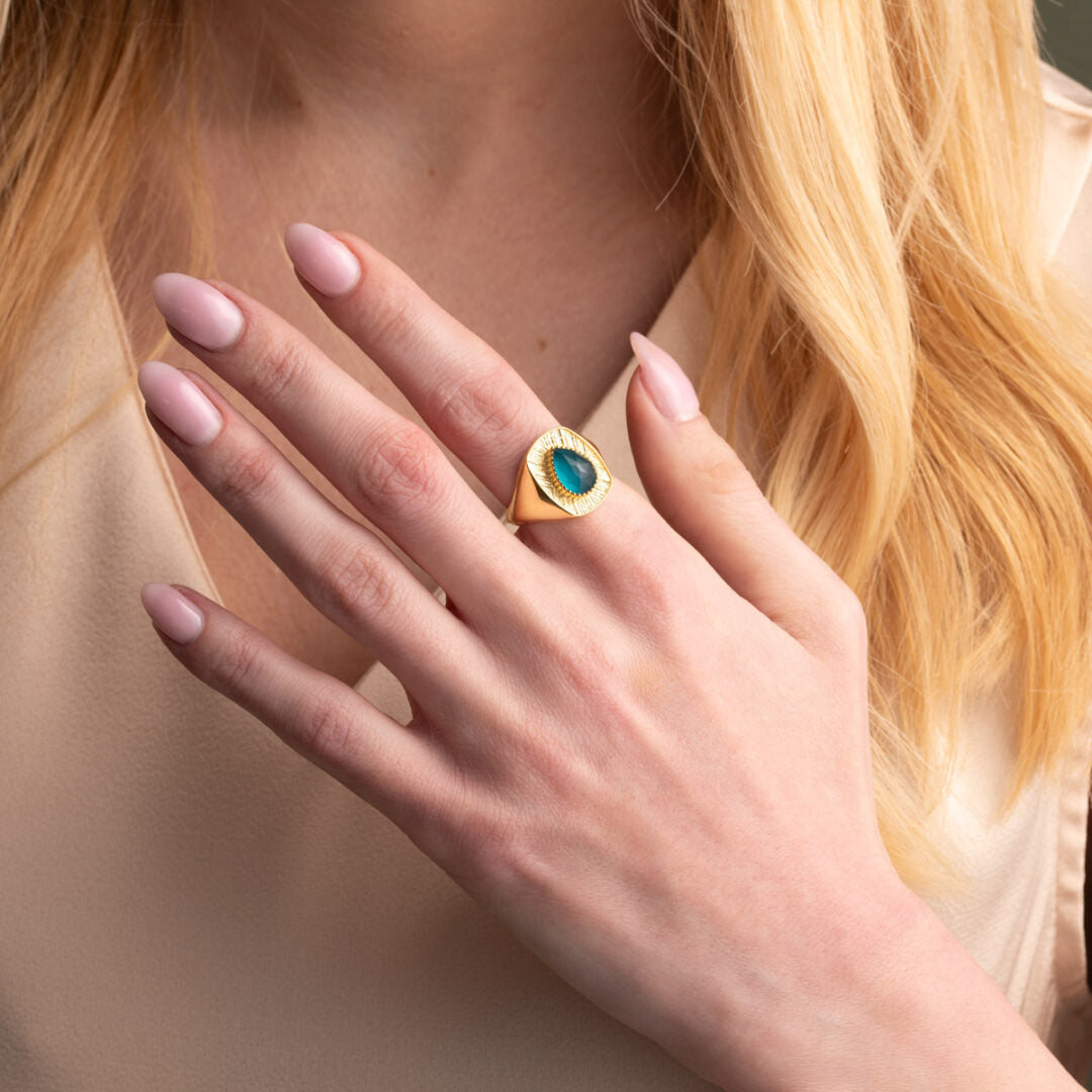 925 Silver 18K Gold Plated Ring with Teardrop Doublet Pariba Stone
