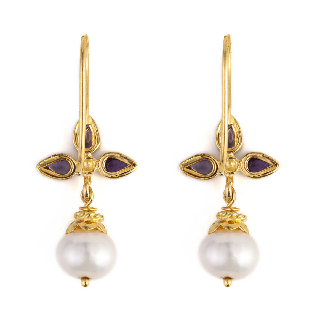Amethyst and Pearl Dangle Earrings