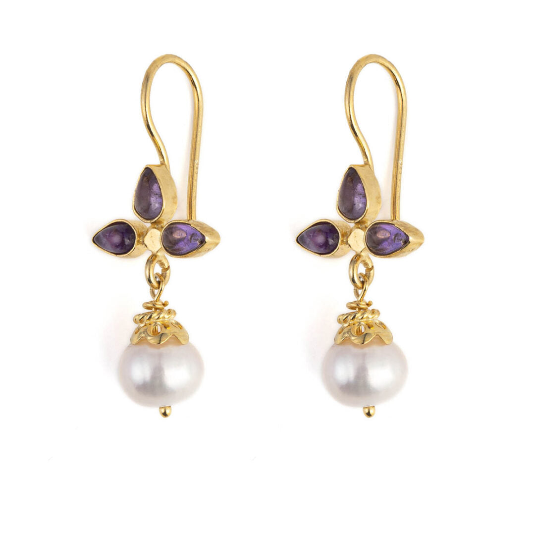 Amethyst and Pearl Dangle Earrings