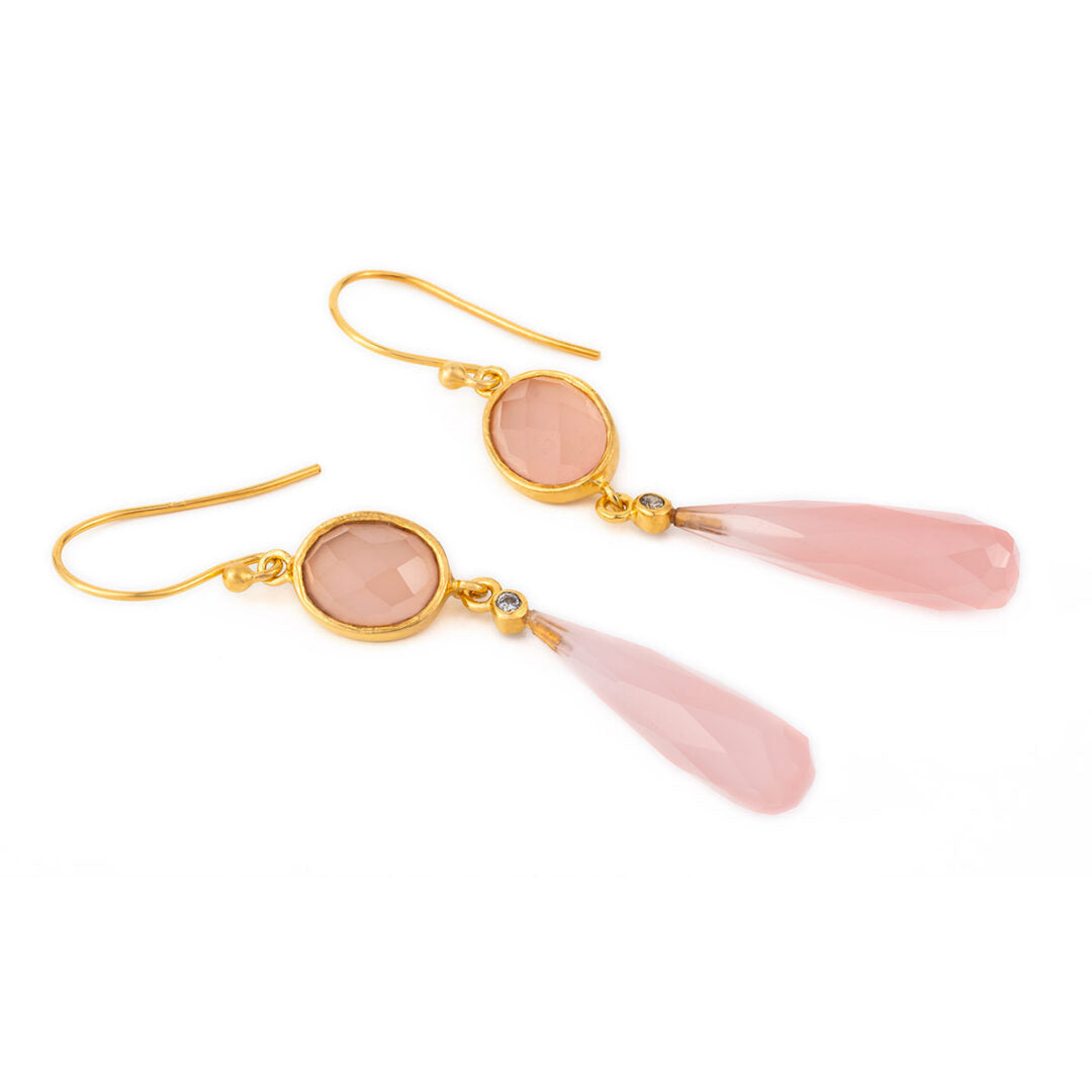 Roz Quartz Dangle Earrings - Sterling Silver and Gold Plated