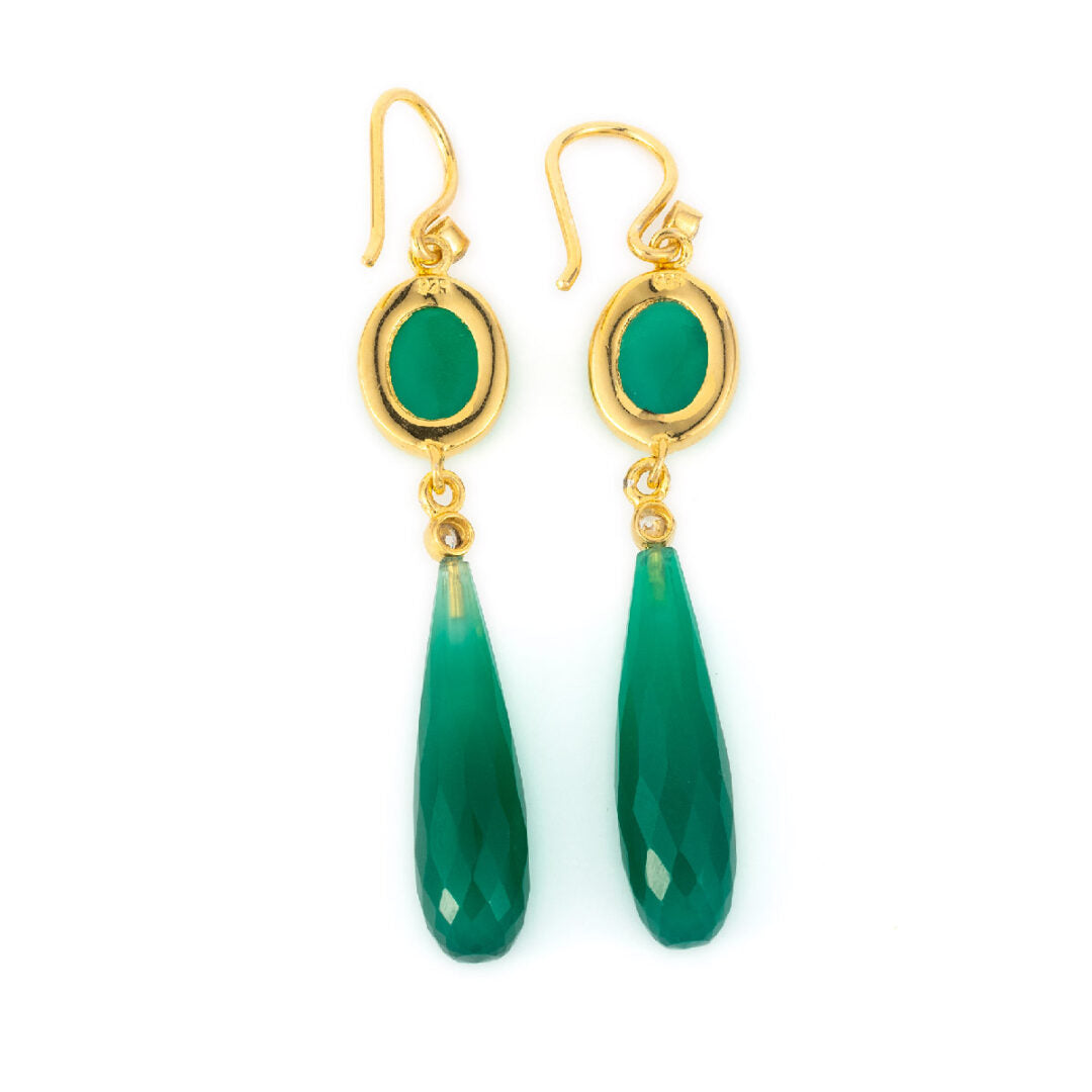 Green Chalcedony Dangle Earrings - Sterling Silver and Gold Plated