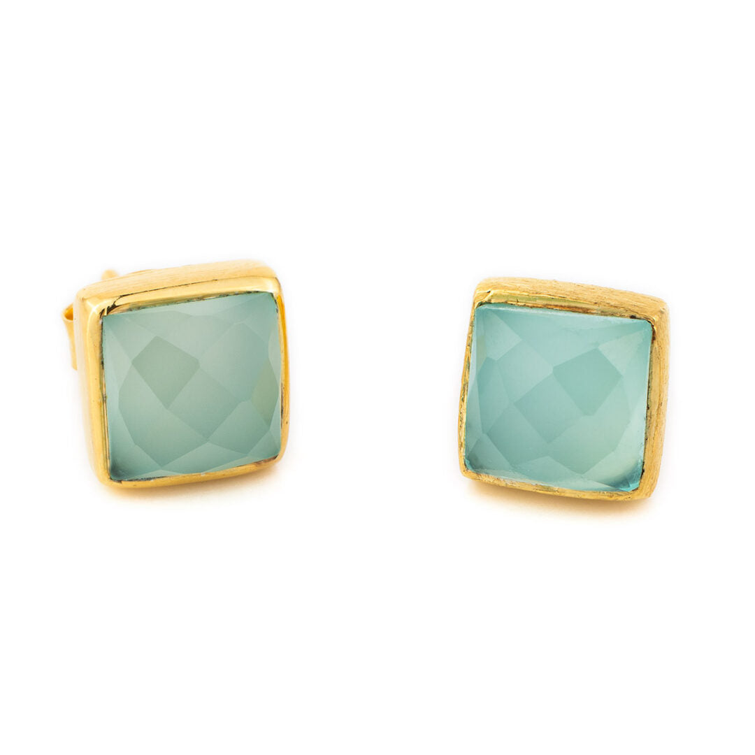 Aqua Chalcedony Stud Earrings