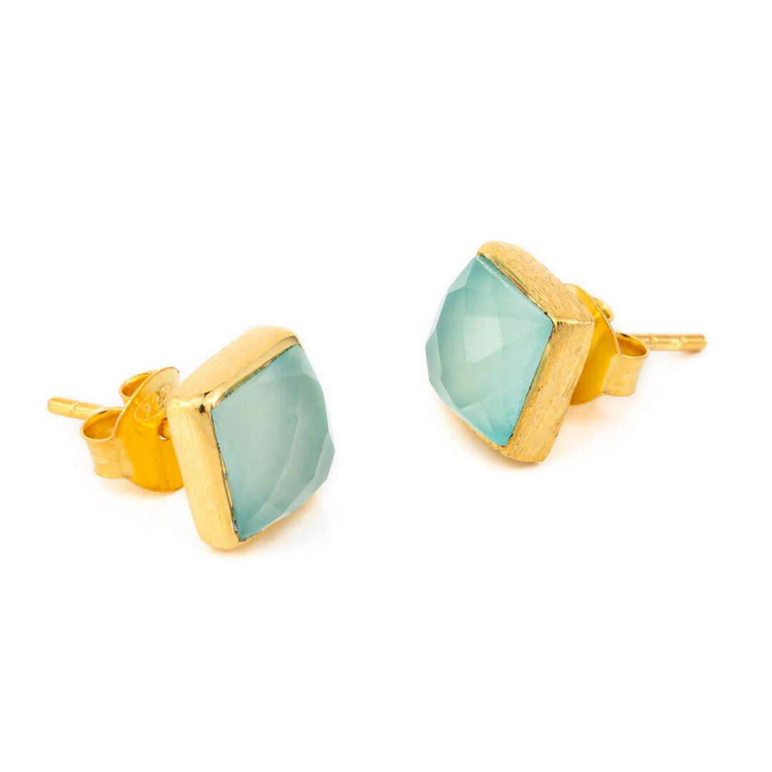 Aqua Chalcedony Stud Earrings