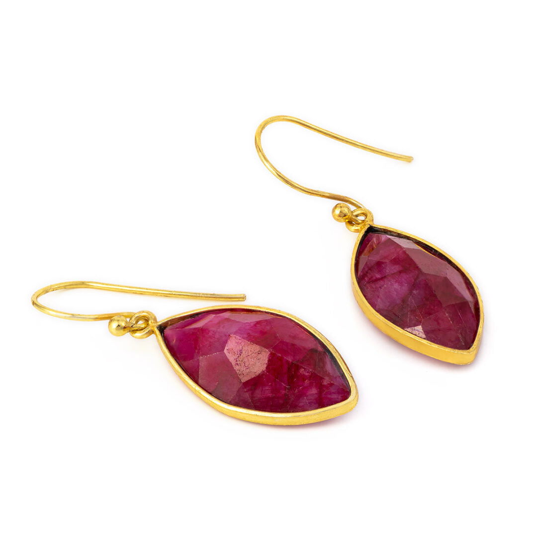 Sterling Silver Gold Plated Rubinite Dangle Earrings