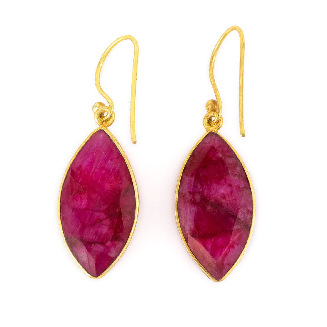 Sterling Silver Gold Plated Rubinite Dangle Earrings