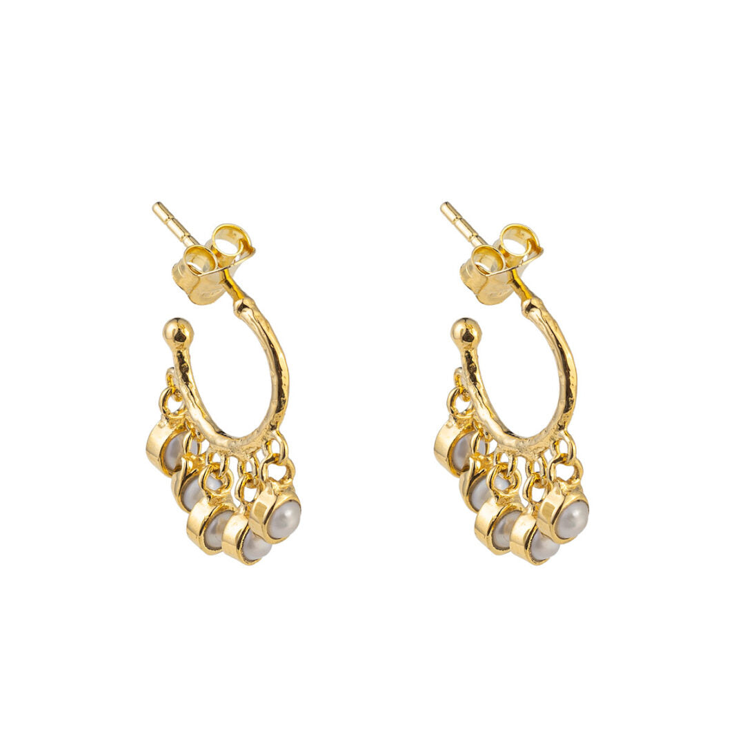 Pearls Hoop Earrings - Sterling Silver and Gold Plated