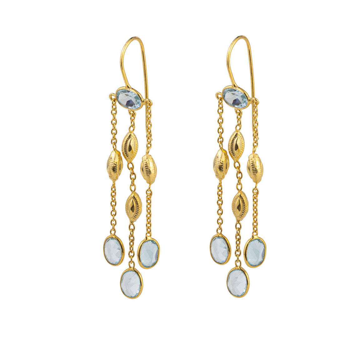 Κρεμαστά Σκουλαρίκια με Blue Topaz - Ασήμι 925 επιχρυσωμένα
