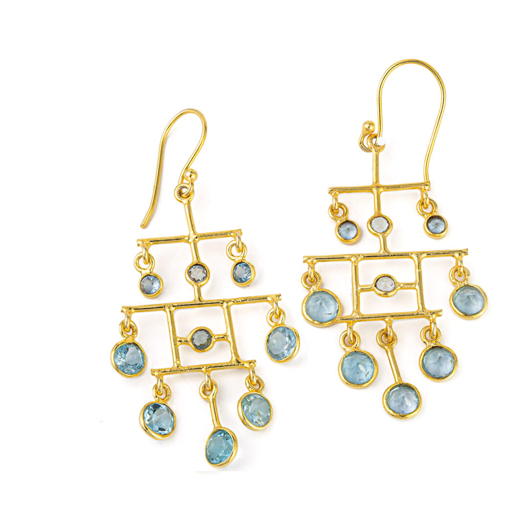 Dangling Earrings with Blue Topaz - 925 Sterling Silver and Gold Plated