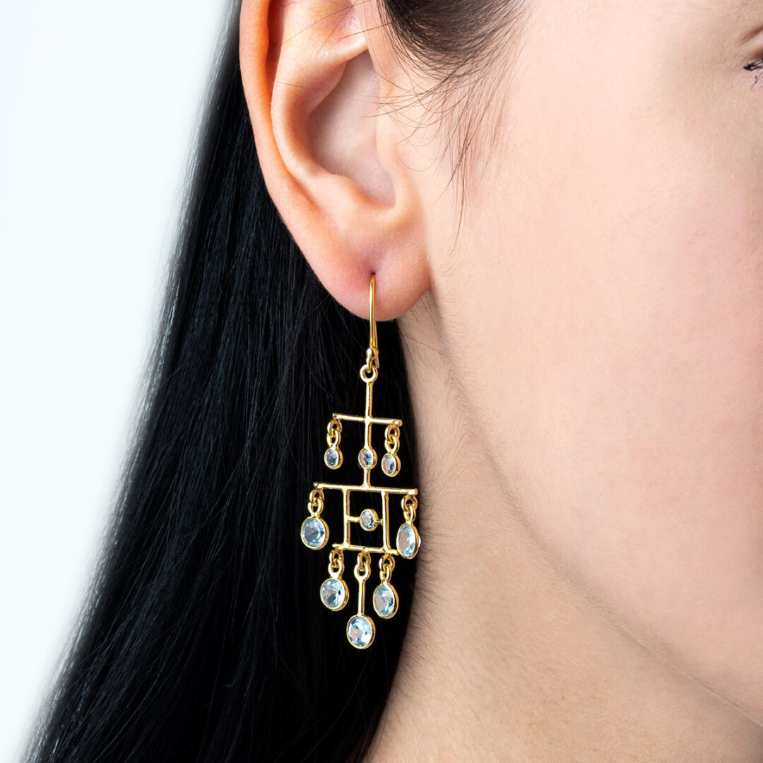 Dangling Earrings with Blue Topaz - 925 Sterling Silver and Gold Plated