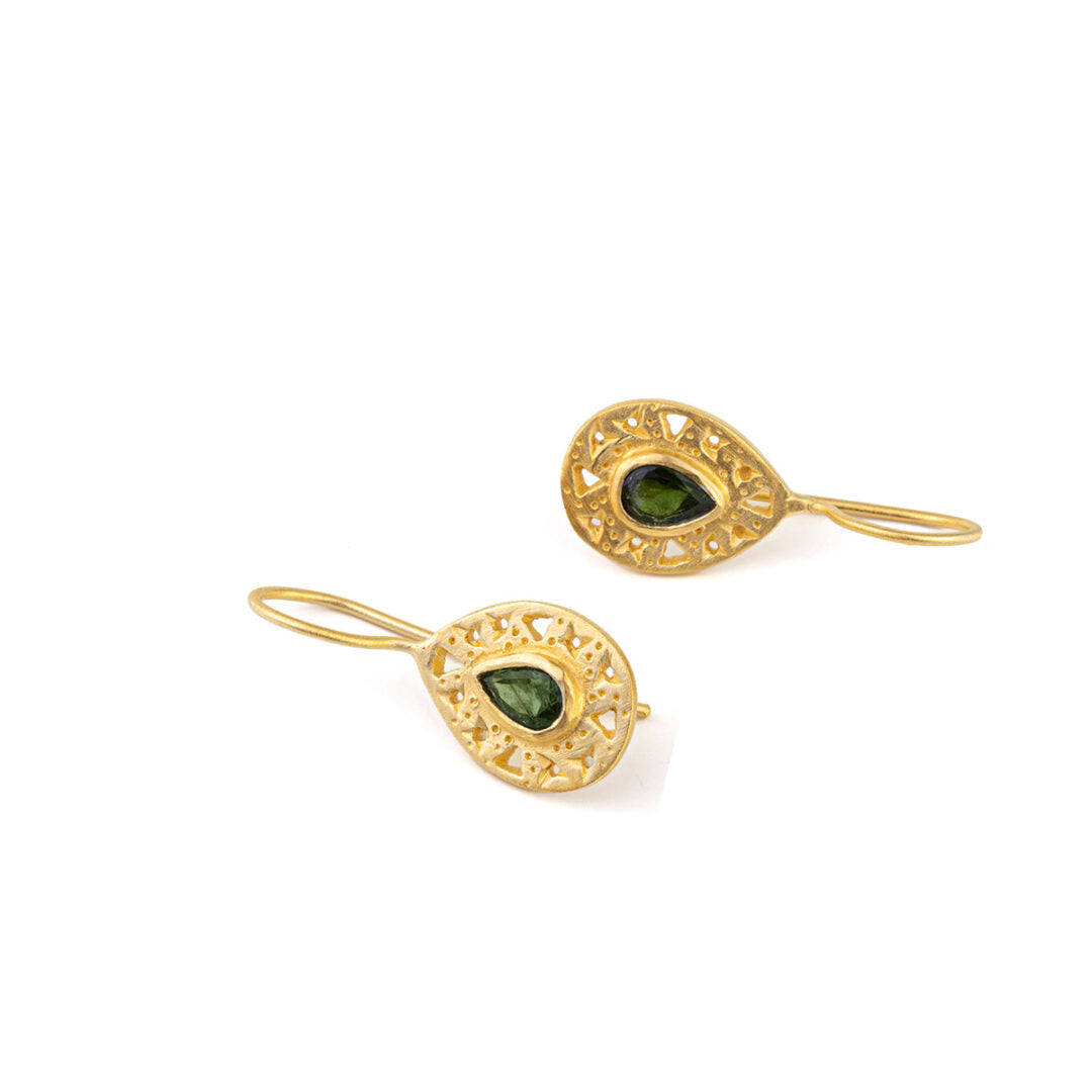 Green Tourmaline Drop Earrings - 925 Sterling Silver and Gold Plated