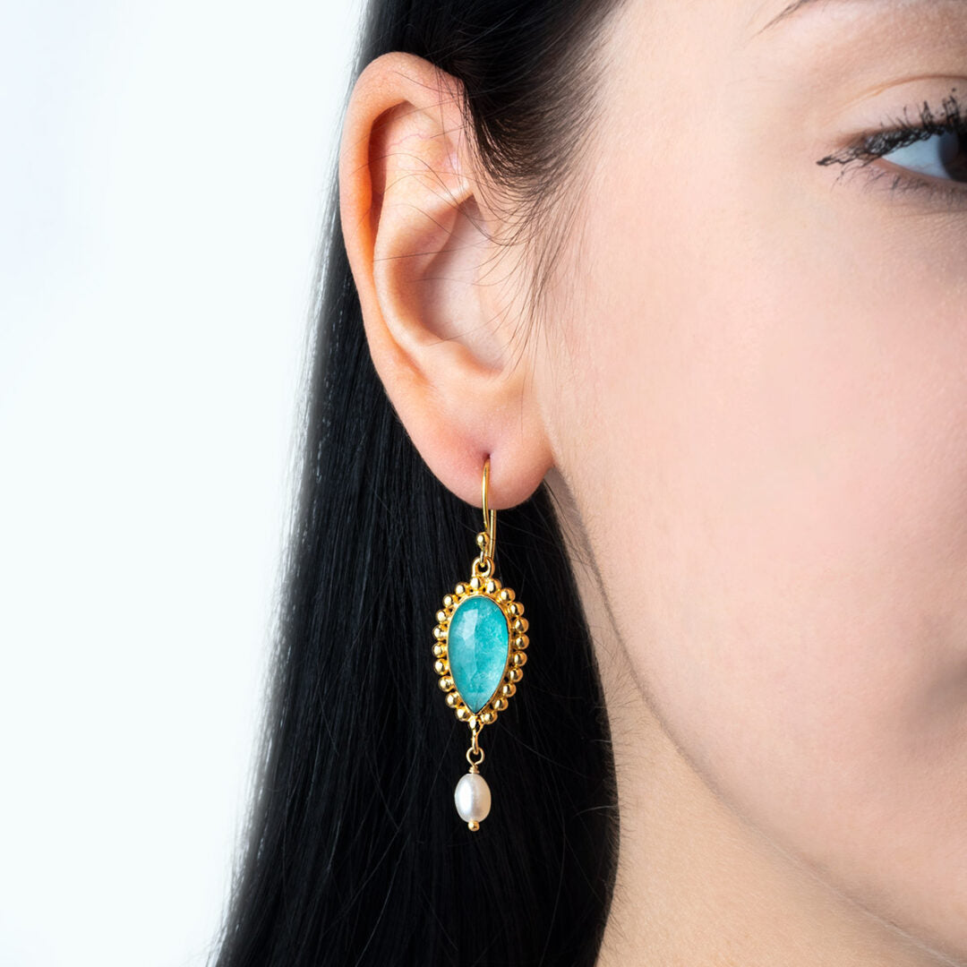 Teardrop Amazonite Earrings - 925 Sterling Silver