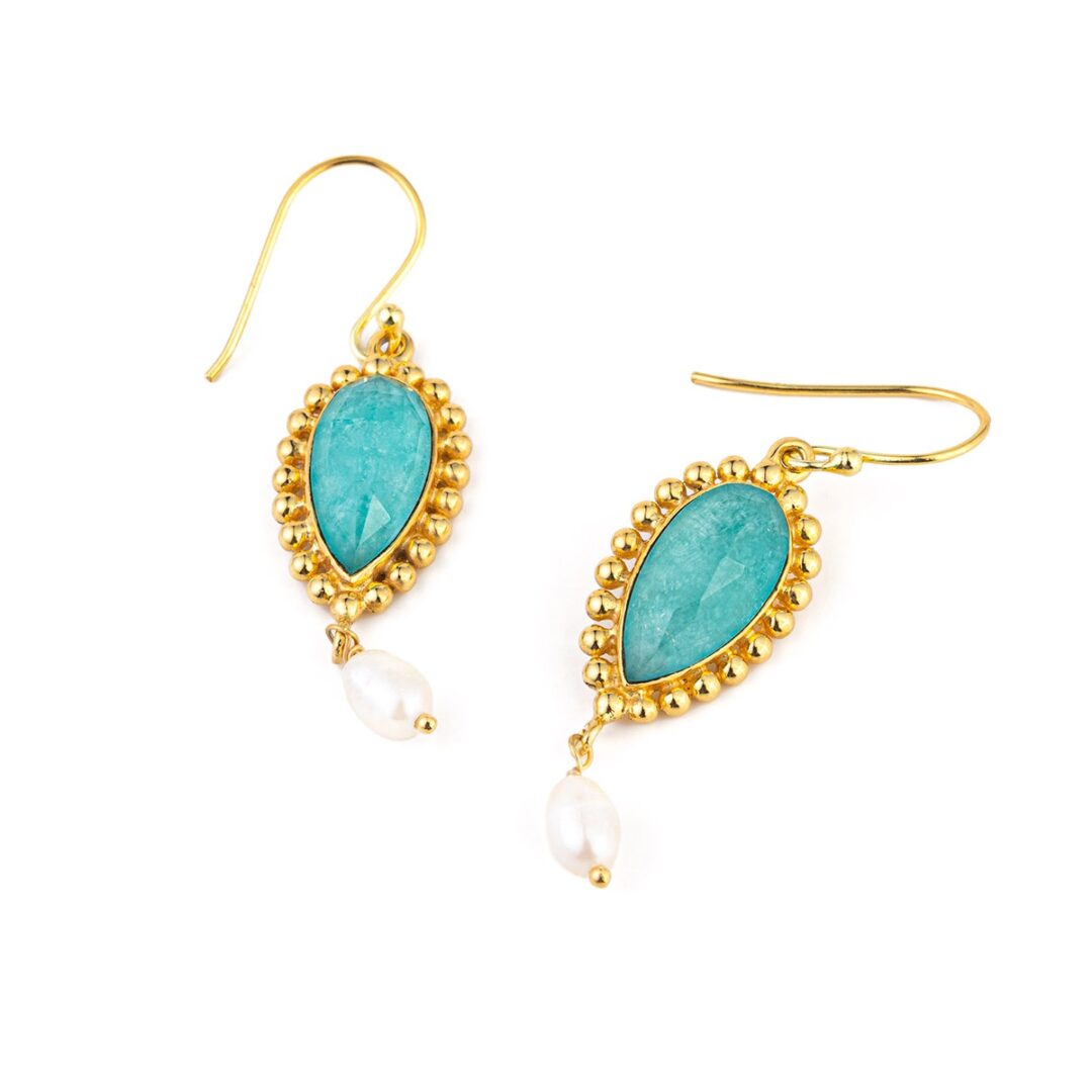 Teardrop Amazonite Earrings - 925 Sterling Silver
