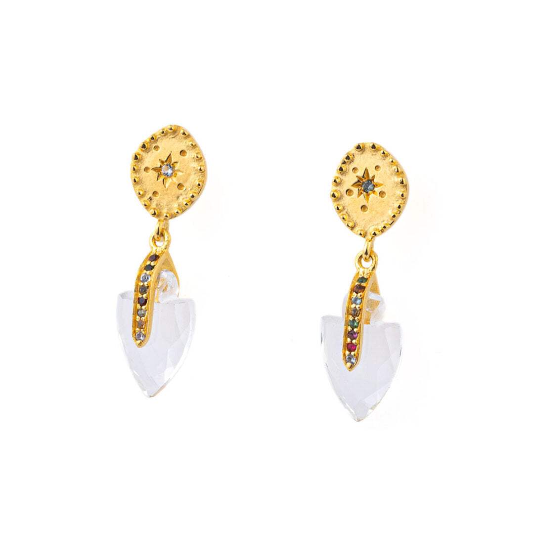 Quartz Crystal Earrings - 925 Sterling Silver and Gold Plated