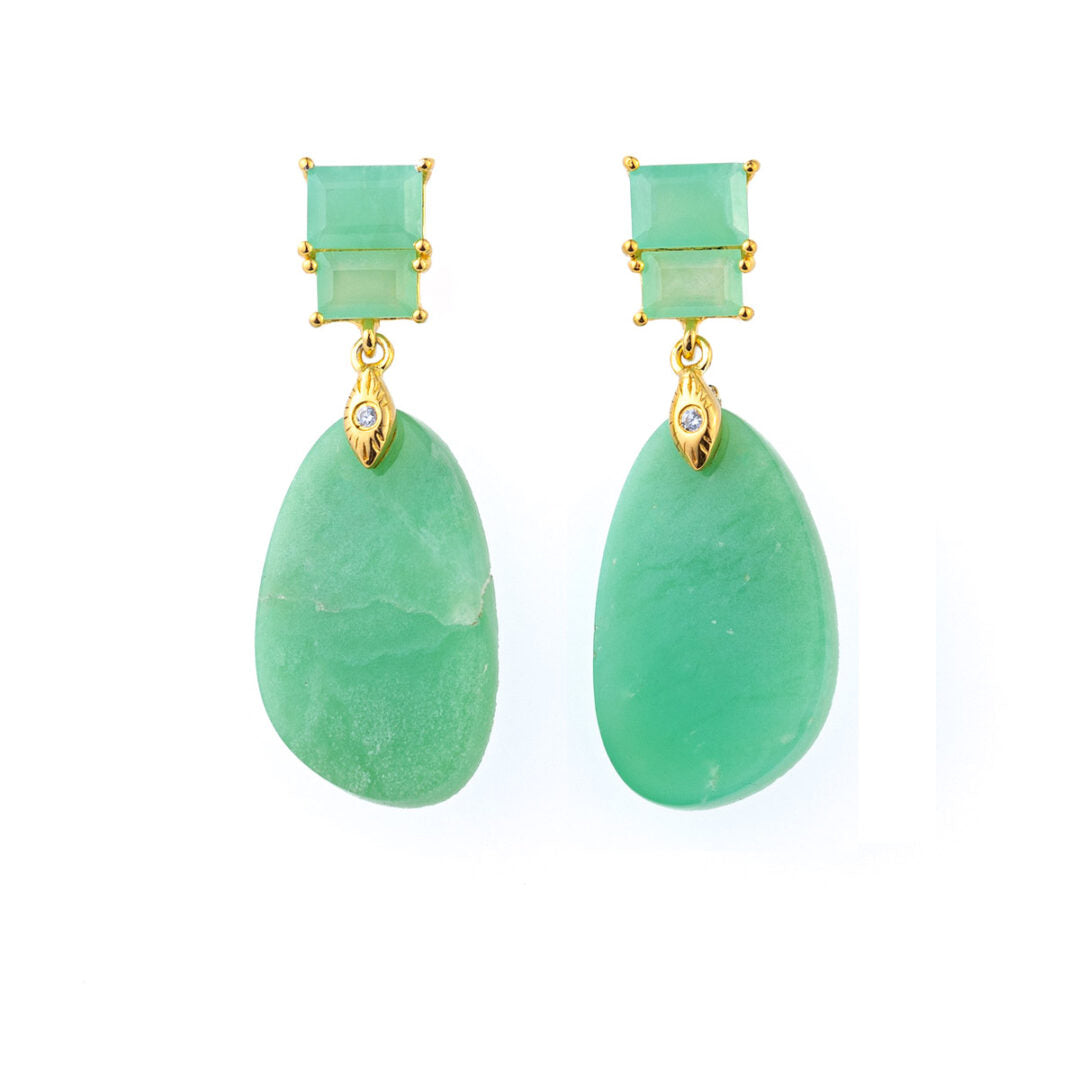 Chrysoprase Dangle Earrings - 925 Sterling Silver and Gold Plated