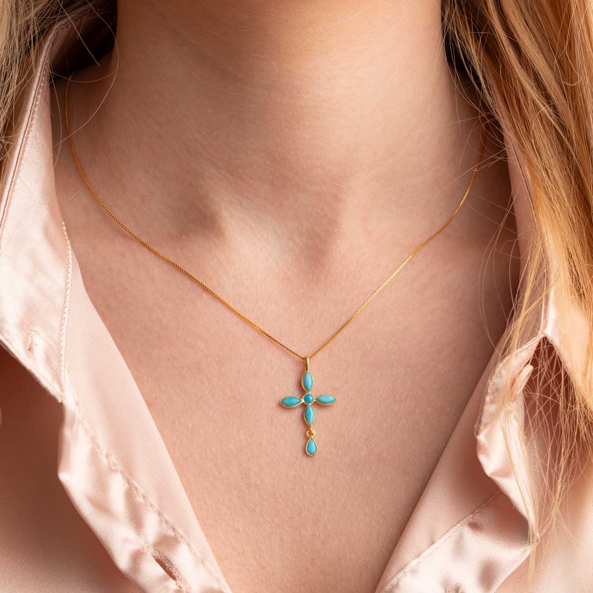 Cross Gemstone Necklace in 925 Sterling Silver Gold Plated