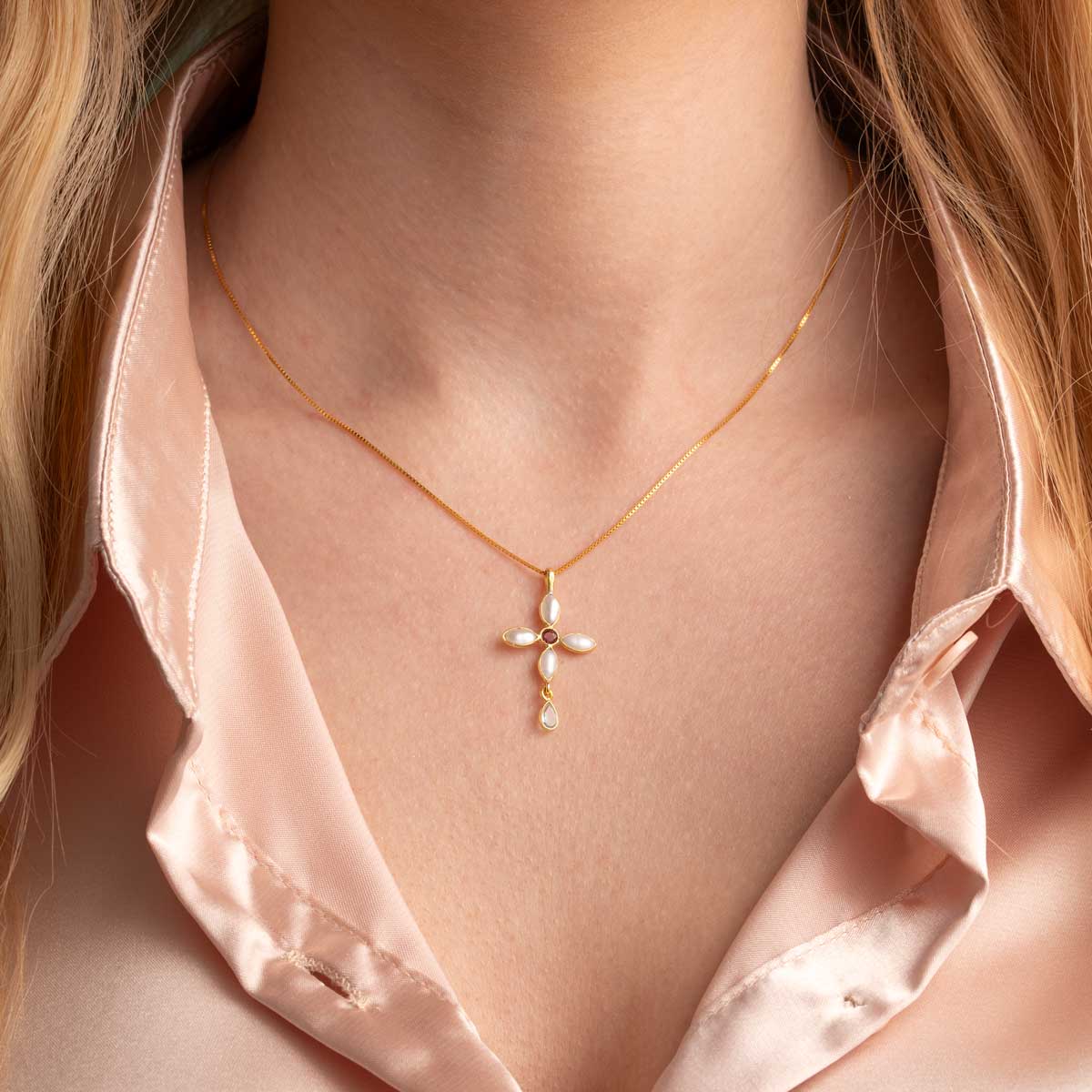Cross Gemstone Necklace in 925 Sterling Silver Gold Plated