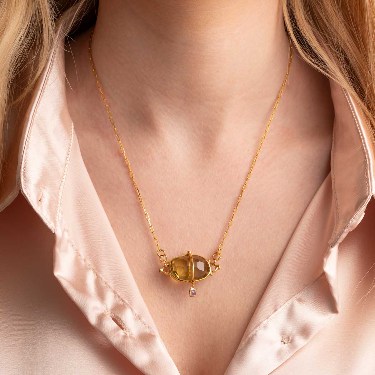 Oval Citrin Necklace in 925 Sterling Silver Gold Plated