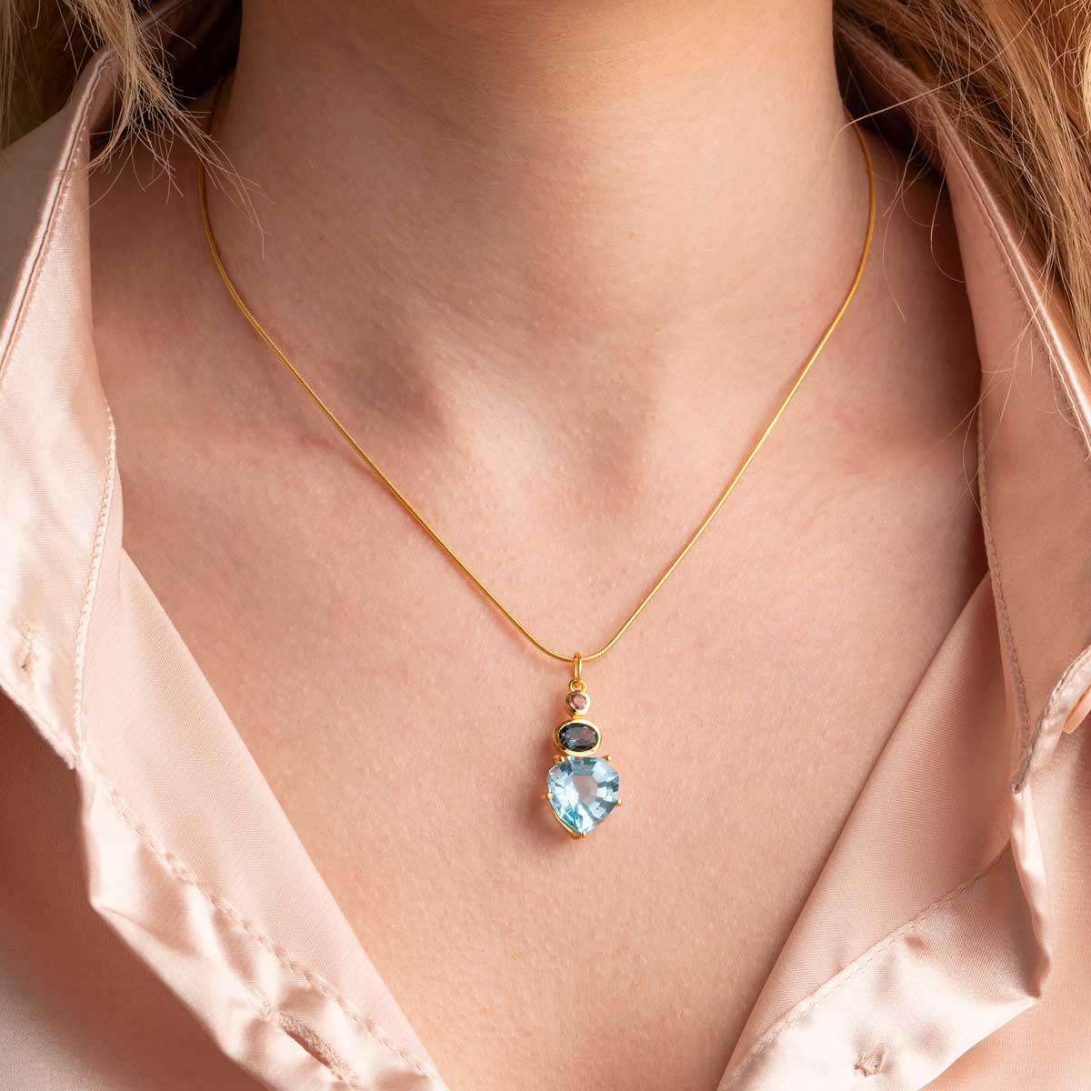 Blue Topaz Heart Necklace in 925 Sterling Silver Gold Plated