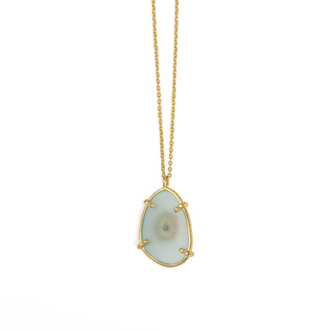 Aqua Chalcedony Stone Necklace - Sterling Silver and Gold Plated