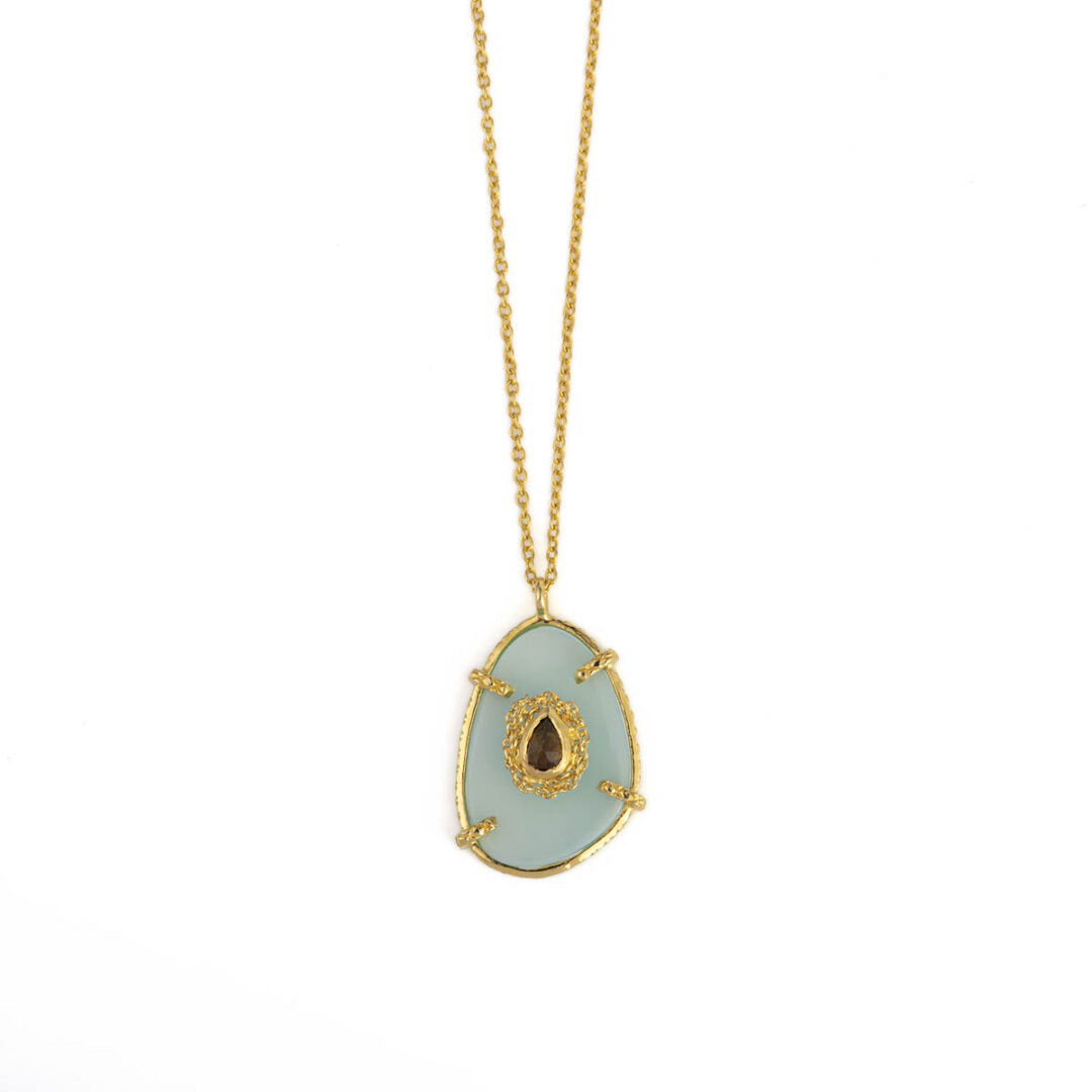 Aqua Chalcedony Stone Necklace - Sterling Silver and Gold Plated