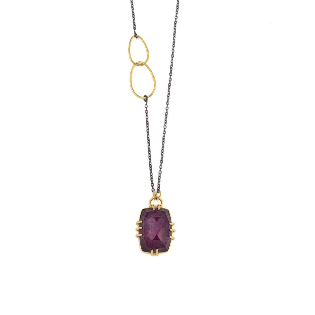 Κολιέ Doublet Ruby με Οξειδωμένη Αλυσίδα