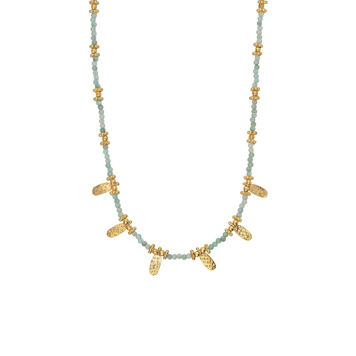 Amazonite Beads Necklace in 925 Sterling Silver Gold Plated