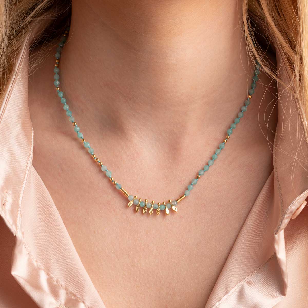 Apatite Beads Necklace in 925 Sterling Silver Gold Plated