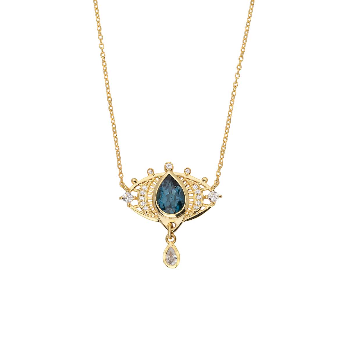 London Blue Topaz Eye Necklace in 925 Sterling Silver 18K Gold Plating