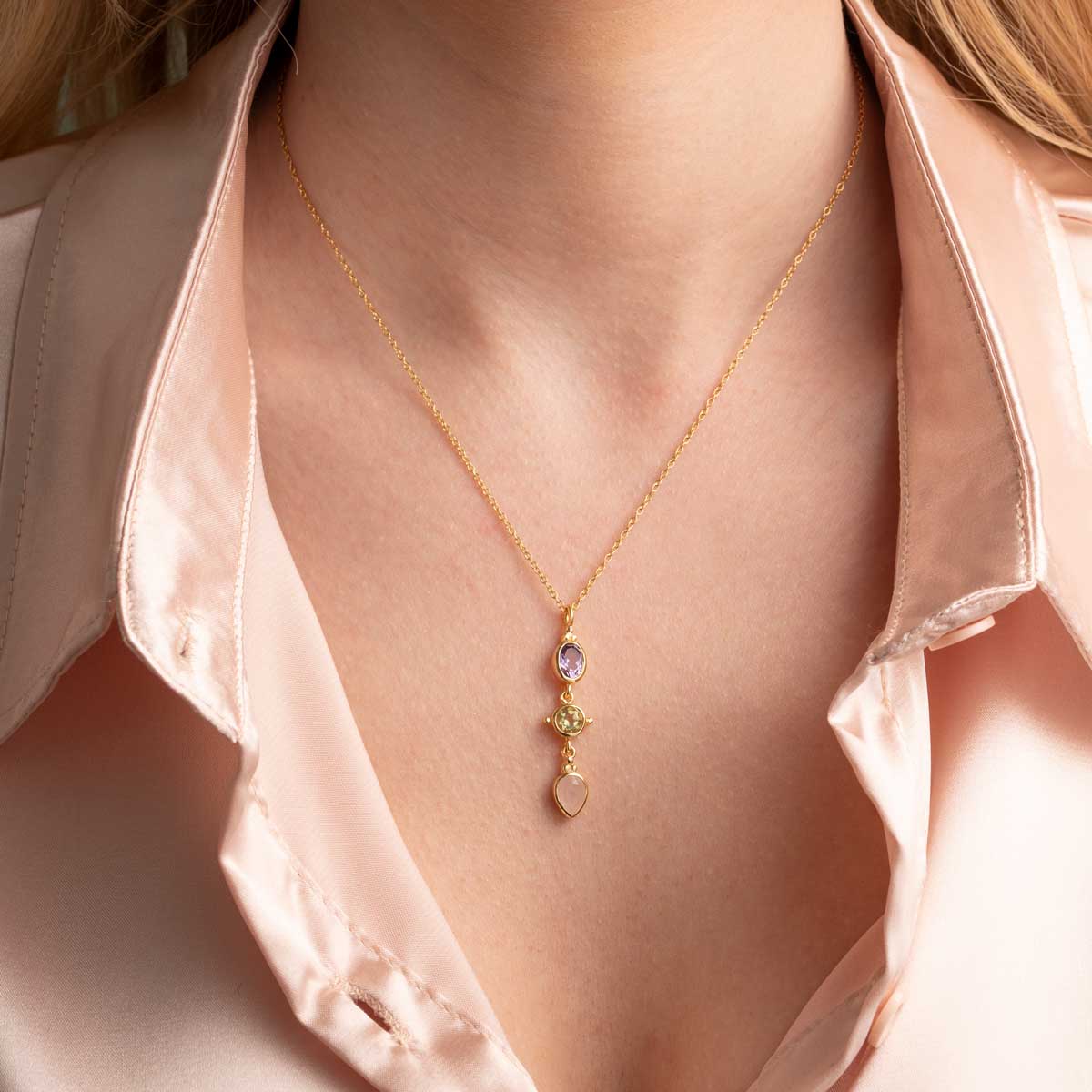 Gemstone Necklace in 925 Sterling Silver Gold Plated