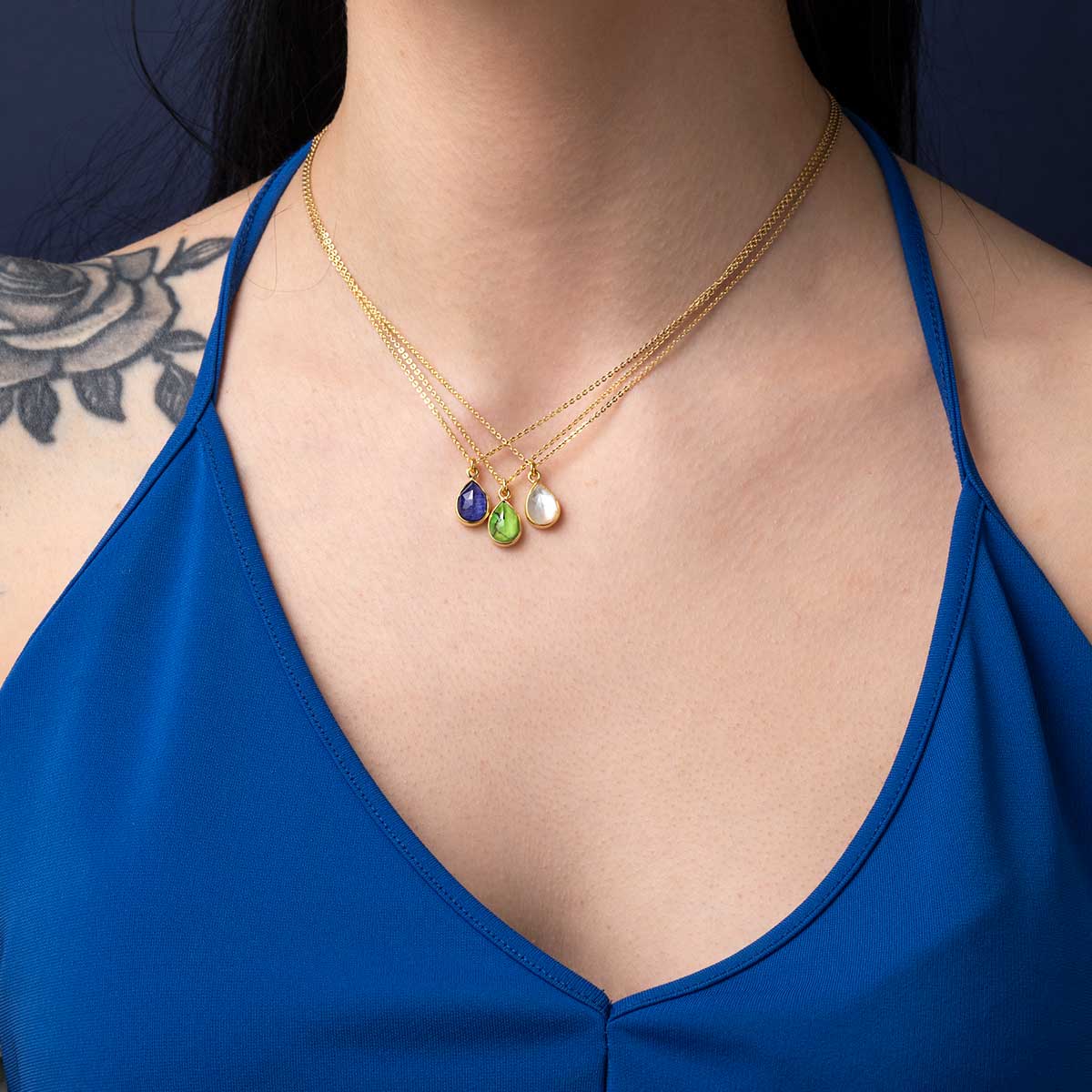 Tear Drop Lapis Lazuli Necklace - 925 Sterling Silver and Gold Plated