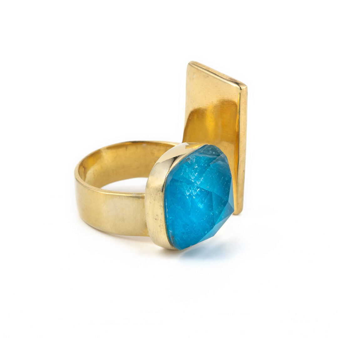 Gold Plated Blue Apatite Doublet Ring