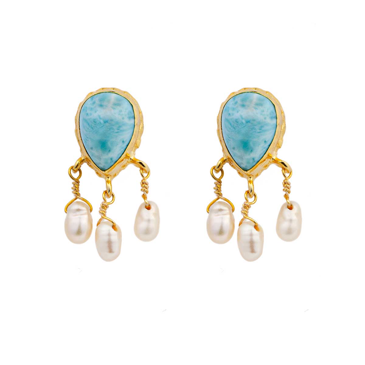 Larimar Chandelier Pearl Earrings