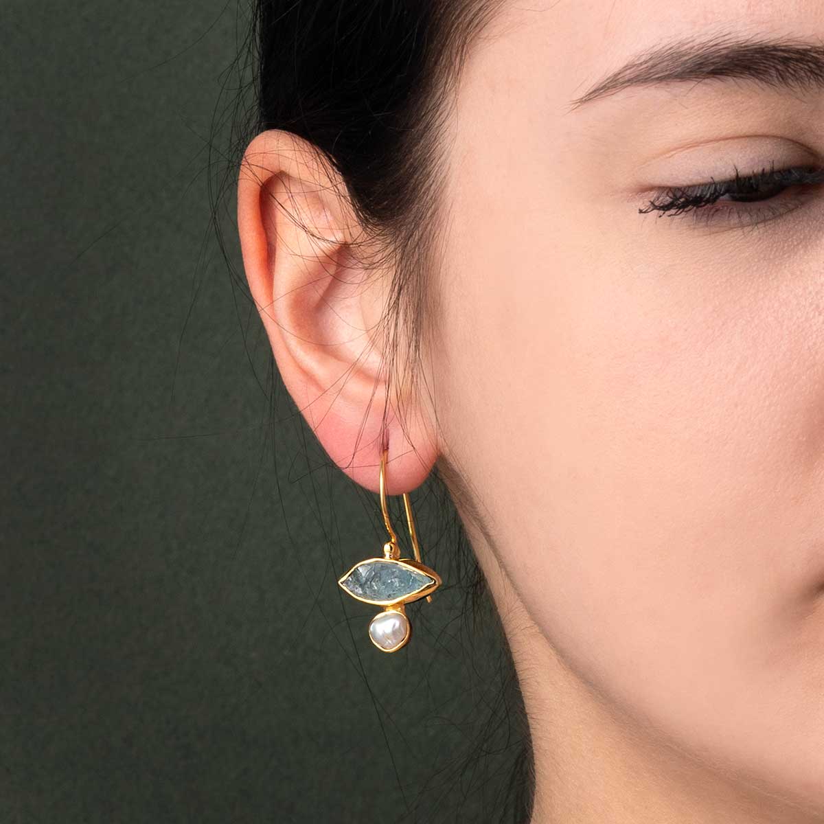 Σκουλαρίκια Aquamarine Pearl - Επιχρυσωμένο Ασήμι 925