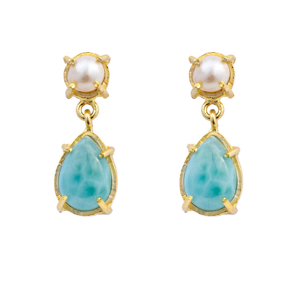Larimar Drop Pearl Earrings