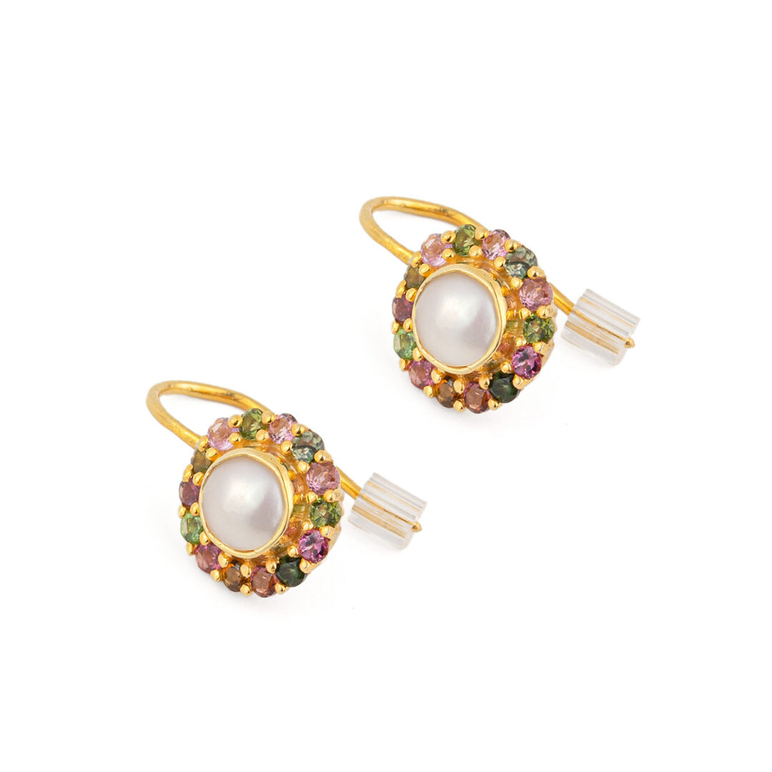 Tourmaline and Pearl Round Earrings
