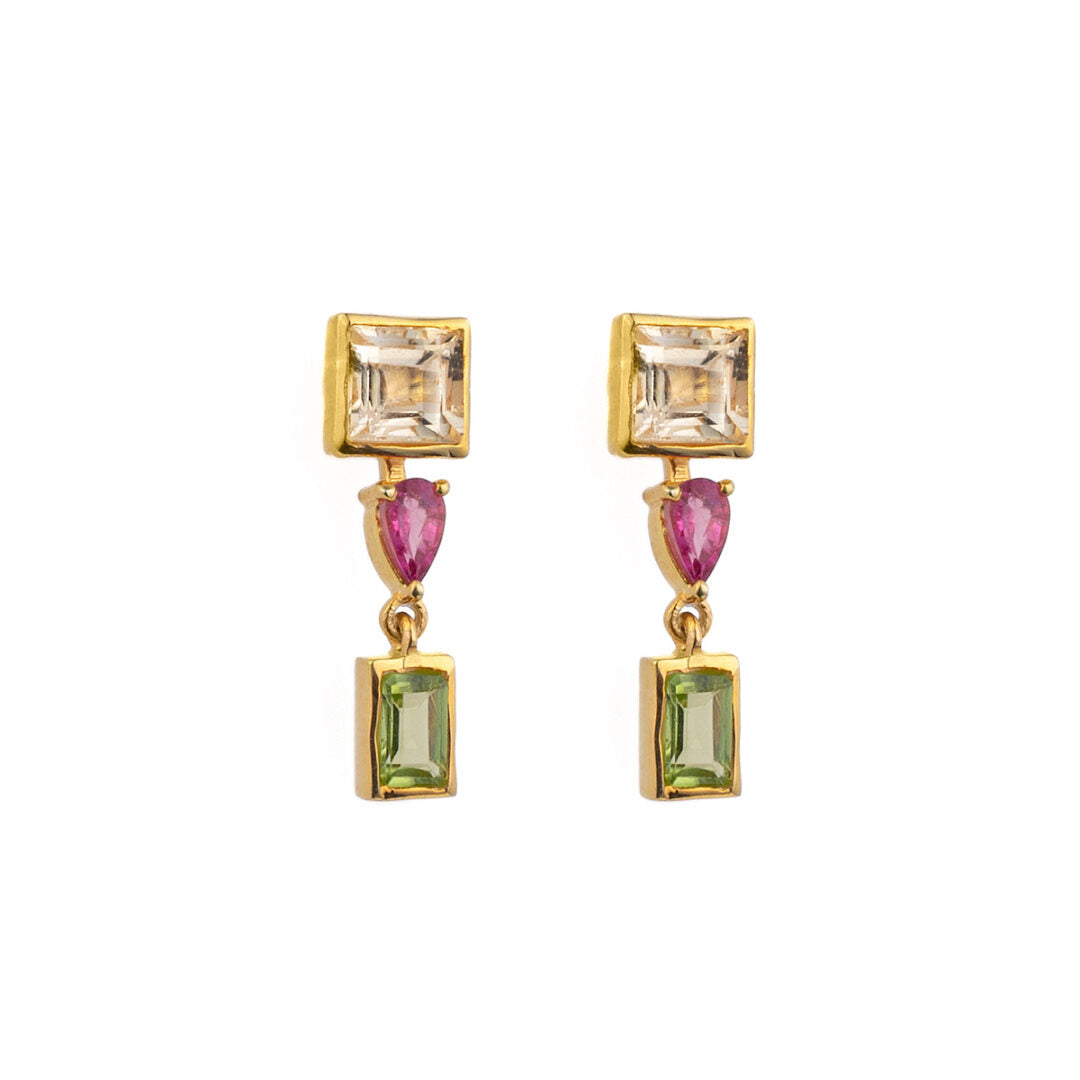 Tourmaline and Peridot Dangle Earrings