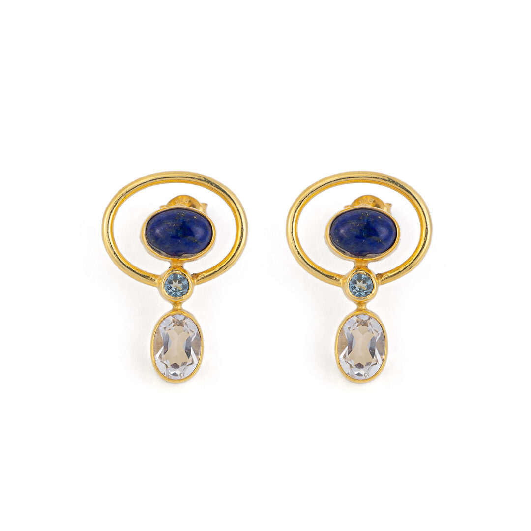 Lapis Circle Earrings with Zircon